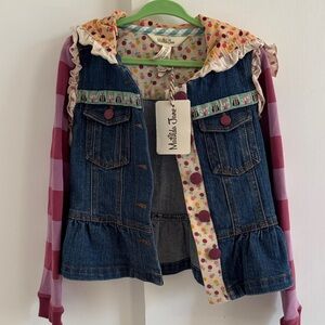 Matilda Jane Denim Jacket with Pink and Lavender Striped Sleeves